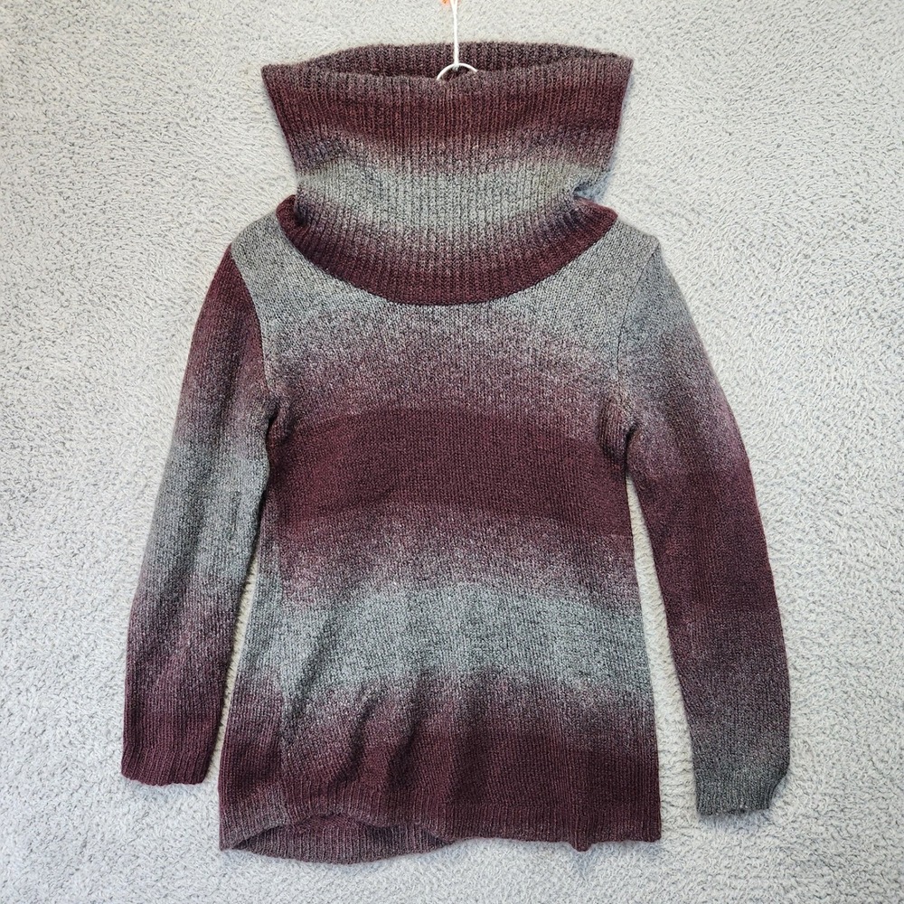 APT. 9 Cowl Neck Sweater Womens Size S Burgundy Gray Cabincore Cozy Winter